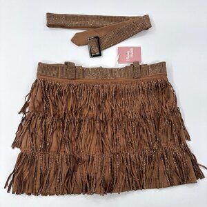 Blushing Brunette Skort Large Western Rhinestone Fringe Eye Catcher Belted NEW
